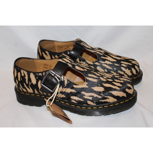 Dr Martens Genuine Calf Hair T-Bar Oxfords Camel Black NWT SZ 10 $170 - Picture 2 of 6